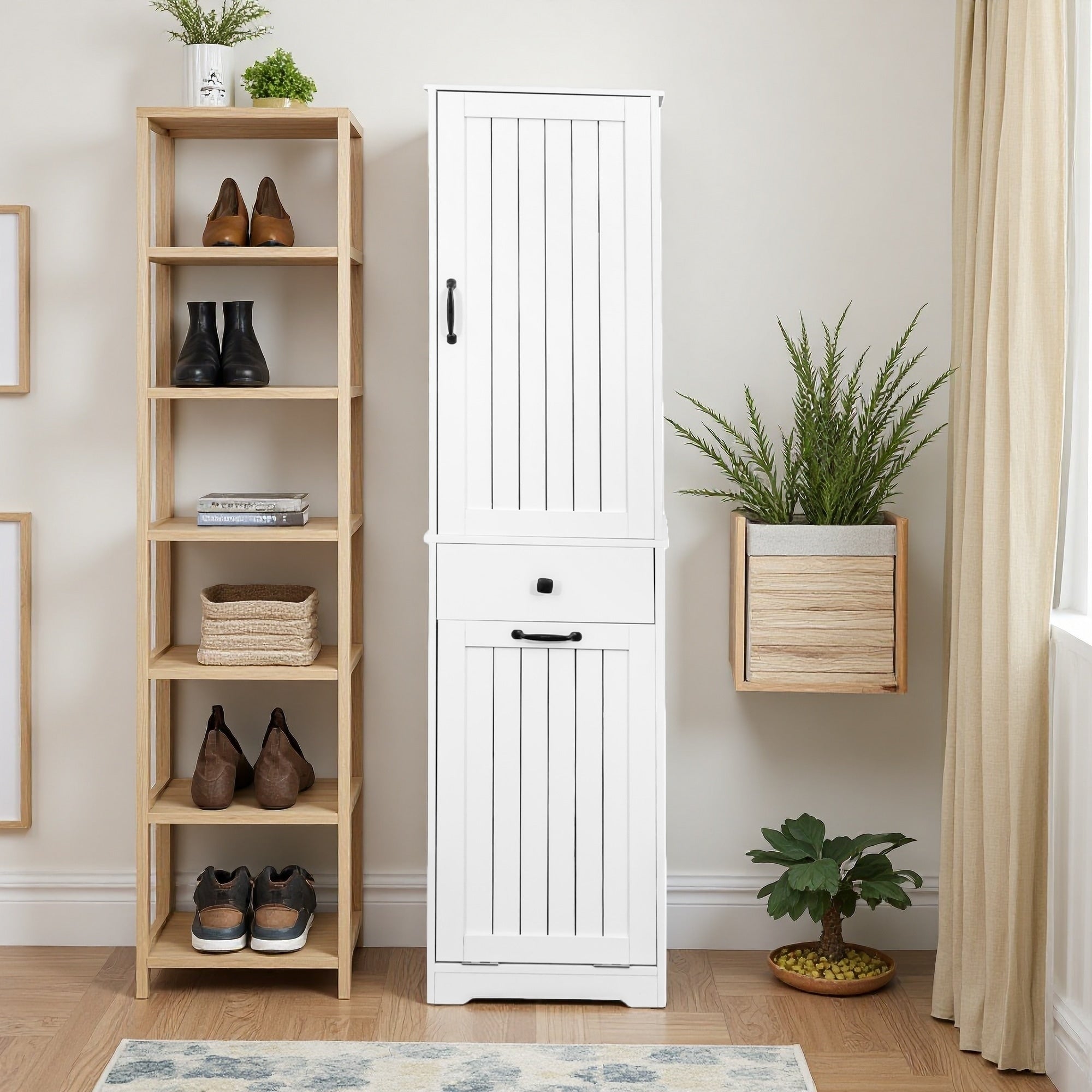 70.87 H Laundry Cabinet With Storage Cabinet Drawer White Removable Cloth Bags For Sorting Laundry