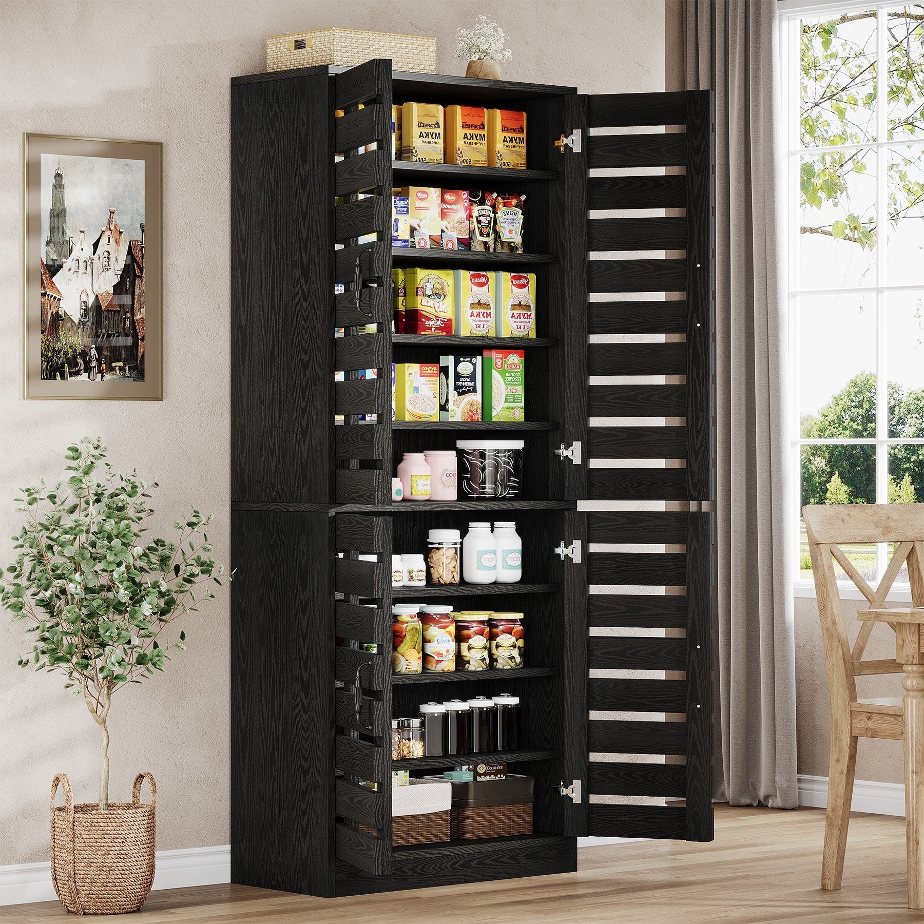 70.8 Kitchen Pantry Cabinet 9 Tier Kitchen Storage Cabinet Farmhouse Storage Cabinet For Dining Room
