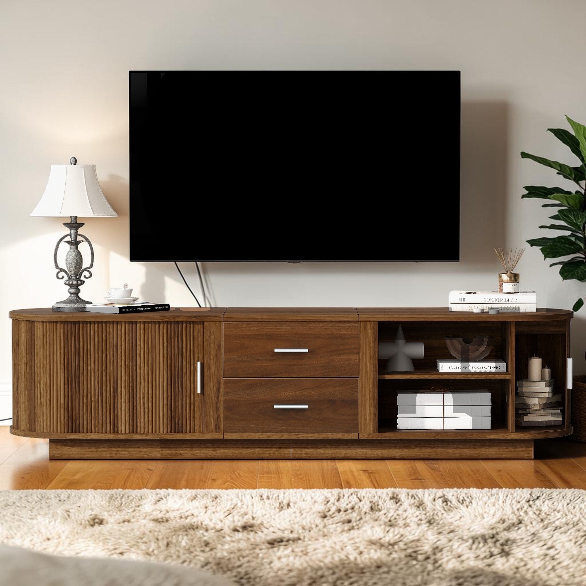 70.8 Modern Tv Stand With Sliding Doors And Drawers Waterproof Entertainment Center For 65 70 Inch Tvs