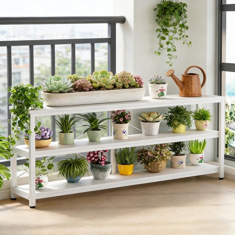 70.8 Rustic 3 Tier Sofa Console Table With Open Shelves And Metal Frame