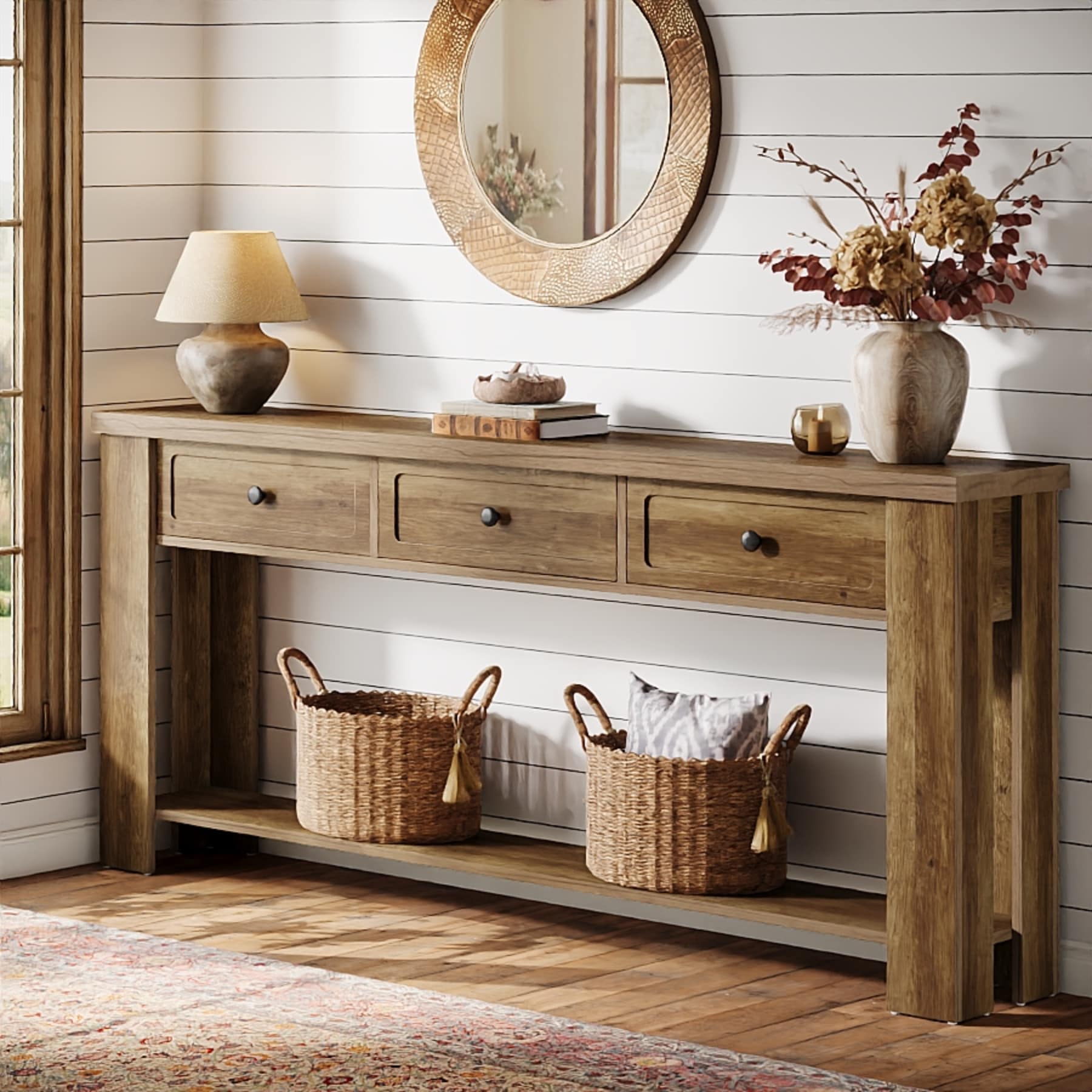 70.9 Inch Extra Long Console Table With 3 Drawers For Entryway Farmhouse Wood Sofa Table Behind The Couch