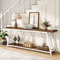 70.9 Inch Extra Long 2 Tier Storage Console Table Rustic Wood Modern Metal Entryway Sofa Table