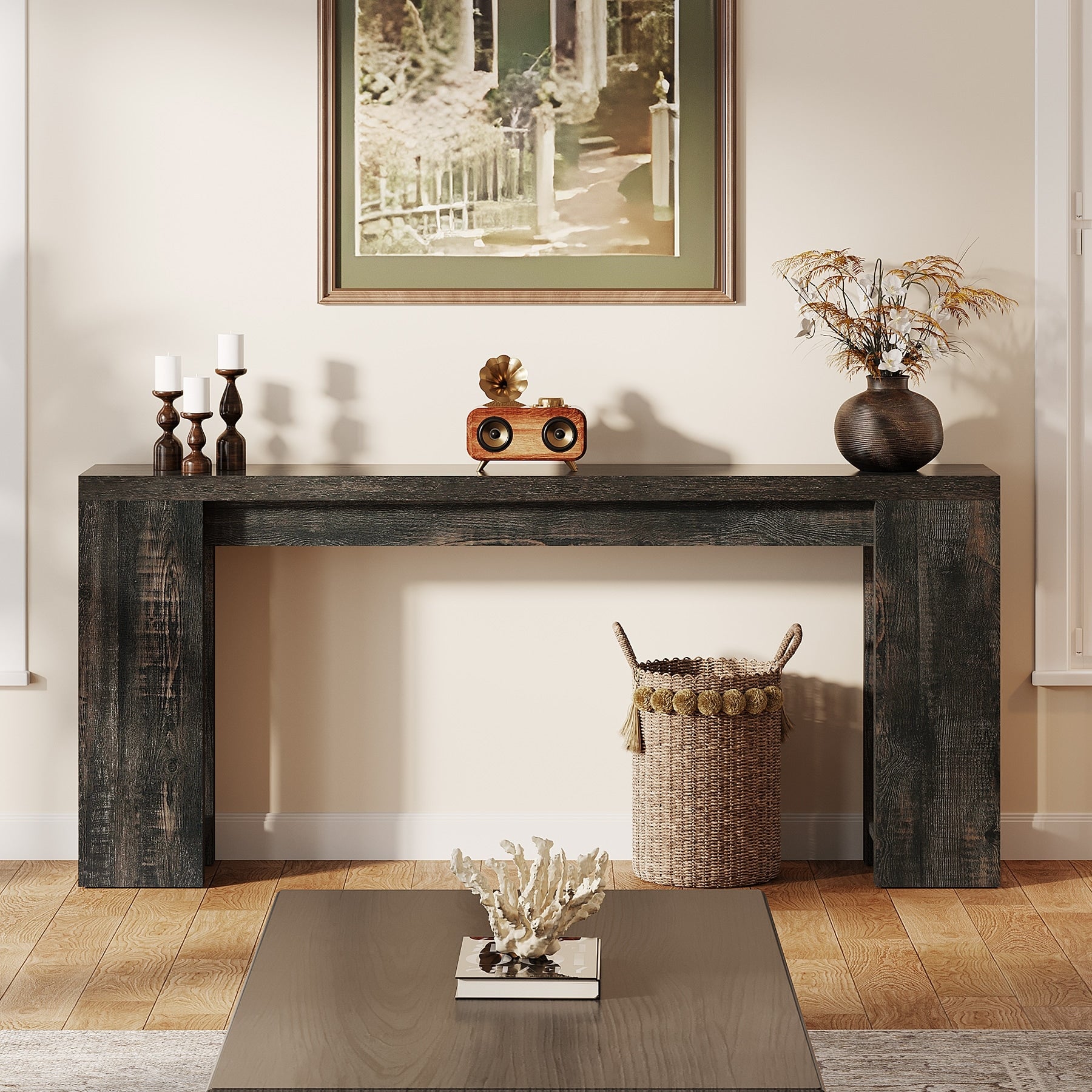 70.9 Inch Farmhouse Wooden Console Table Narrow Entryway Sofa Table Behind Couch 70.8