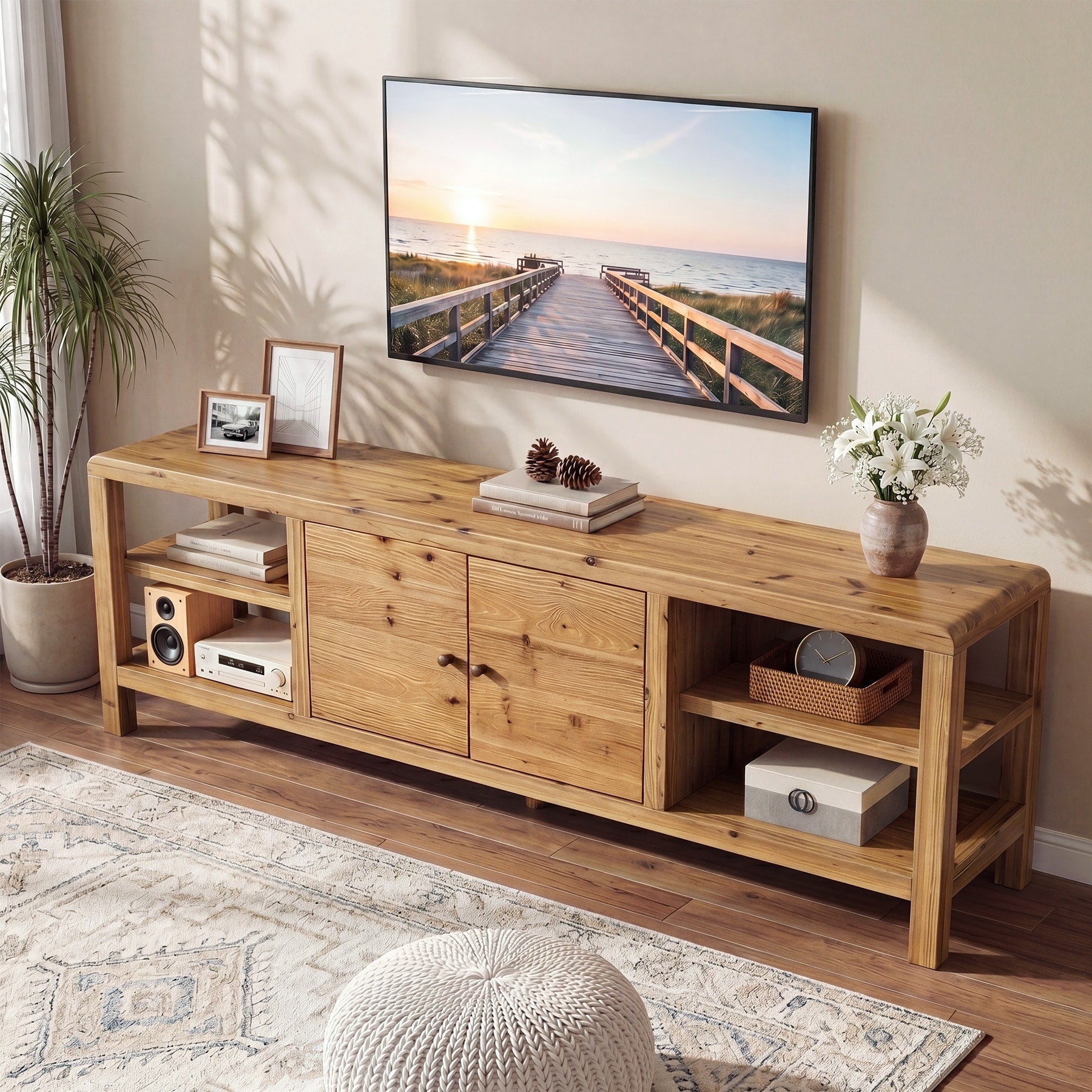 70.9 Inch Solid Wood Tv Stand Entertainment Center For Living Room Bedroom Television Console For Tvs Up To 80 Inches