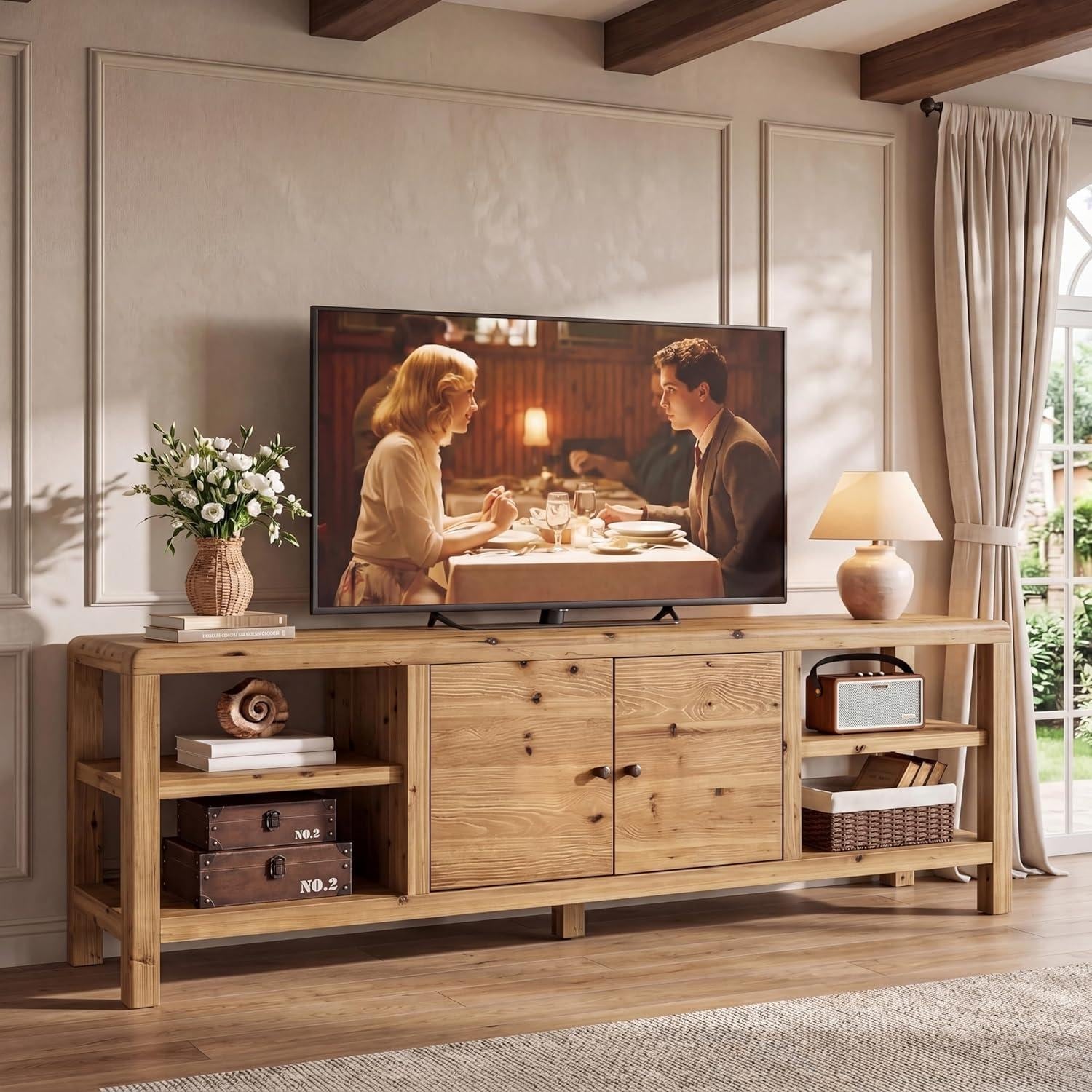 70.9 Inch Solid Wood Tv Stand Farmhouse Entertainment Center