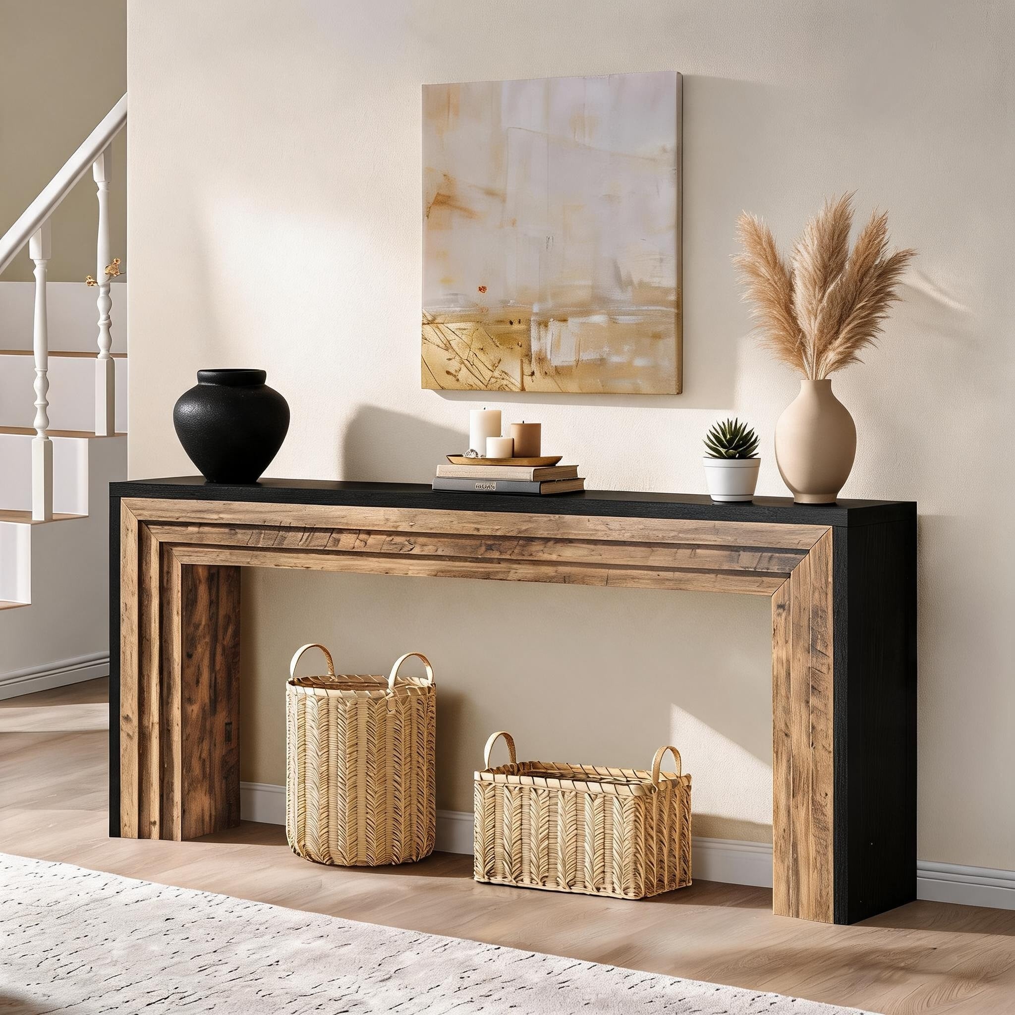 70.9 Inch Long Console Table Farmhouse Wooden Sofa Table Behind Couch 11.61 D 70.9 Wx32.68 H X