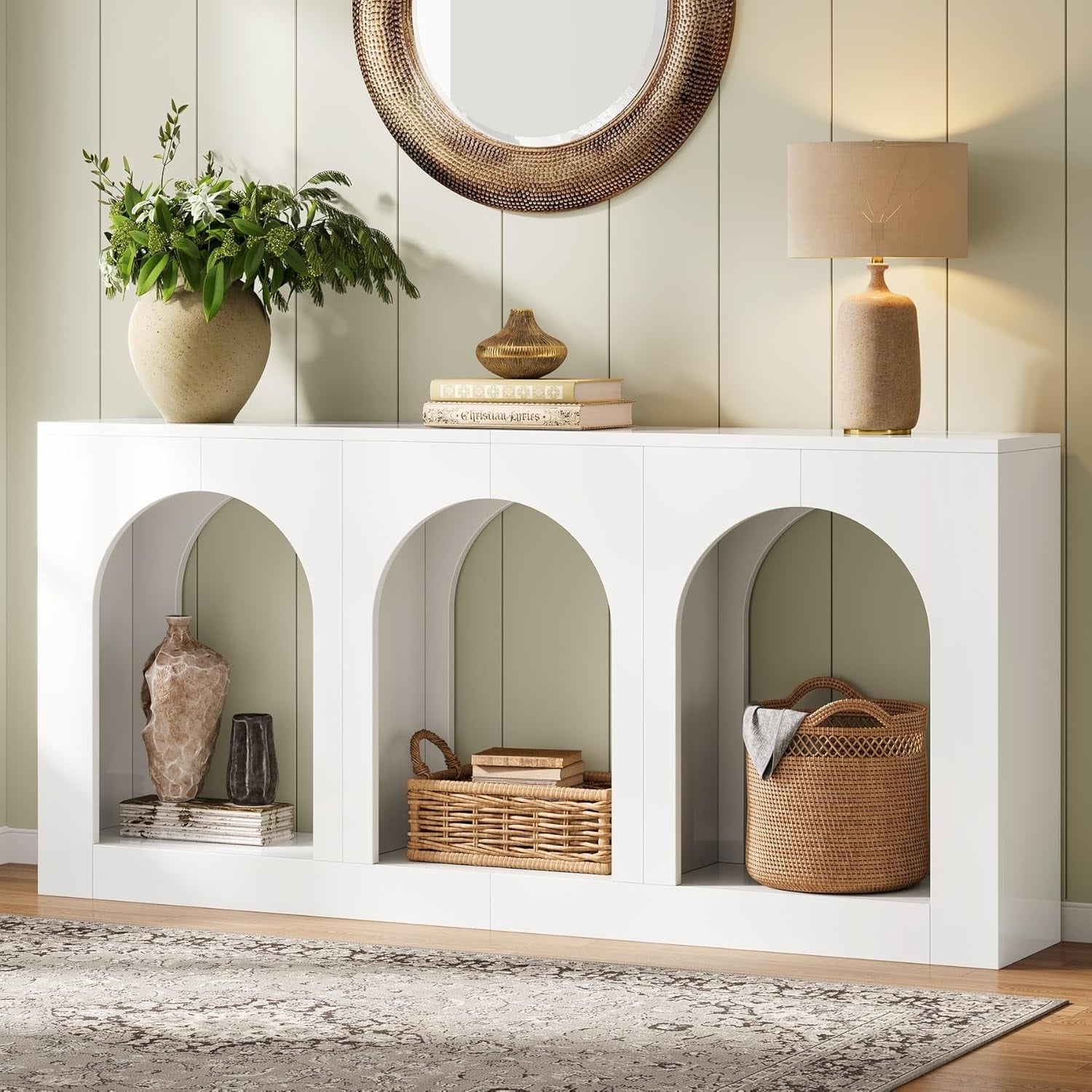 70.9 Extra Long Console Table With Storage Wood Entryway Foyer Table With 3 Shelves 70.9 L X 11.8 W X 35.4 H