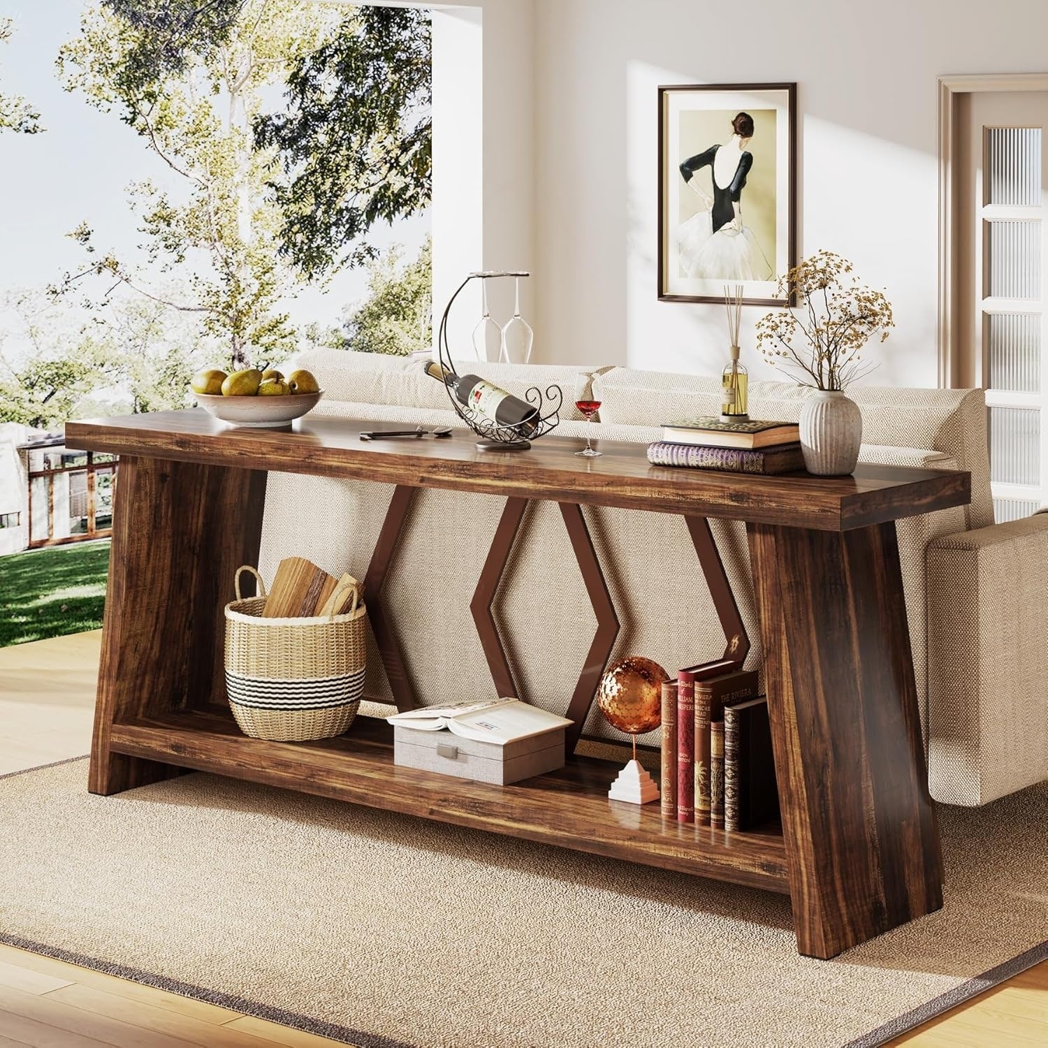 70.9 Extra Long Farmhouse 2 Tier Narrow Entryway Console Table For Living Room Hallway Foyer