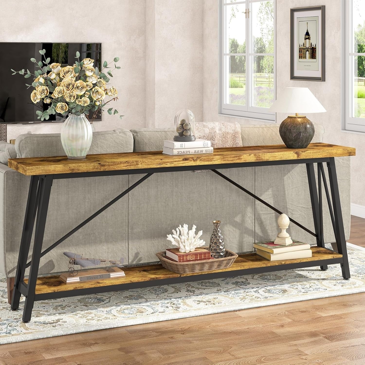 70.9 Extra Long Sofa Table Behind Couch Industrial Entry Console Table For Hallway Entryway Living Room