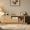 70.9 Modern Tv Stand With Hidden Sliding Storage Open Shelf And Cabinets Wood Media Console Cabinet