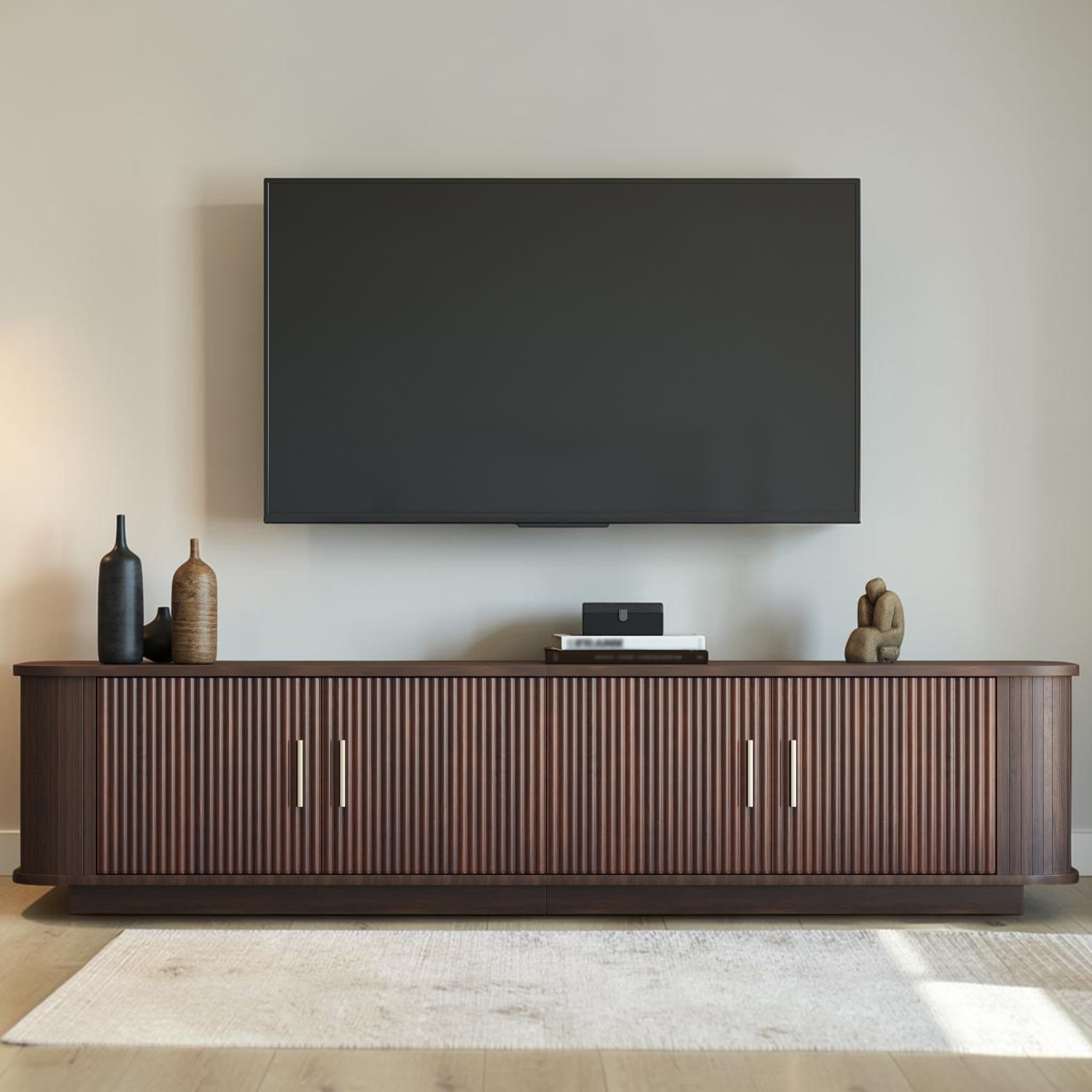 70.9 Modern Tv Stand With Storage Cabinets And Rounded Corners For Tvs Up To 80 Inches