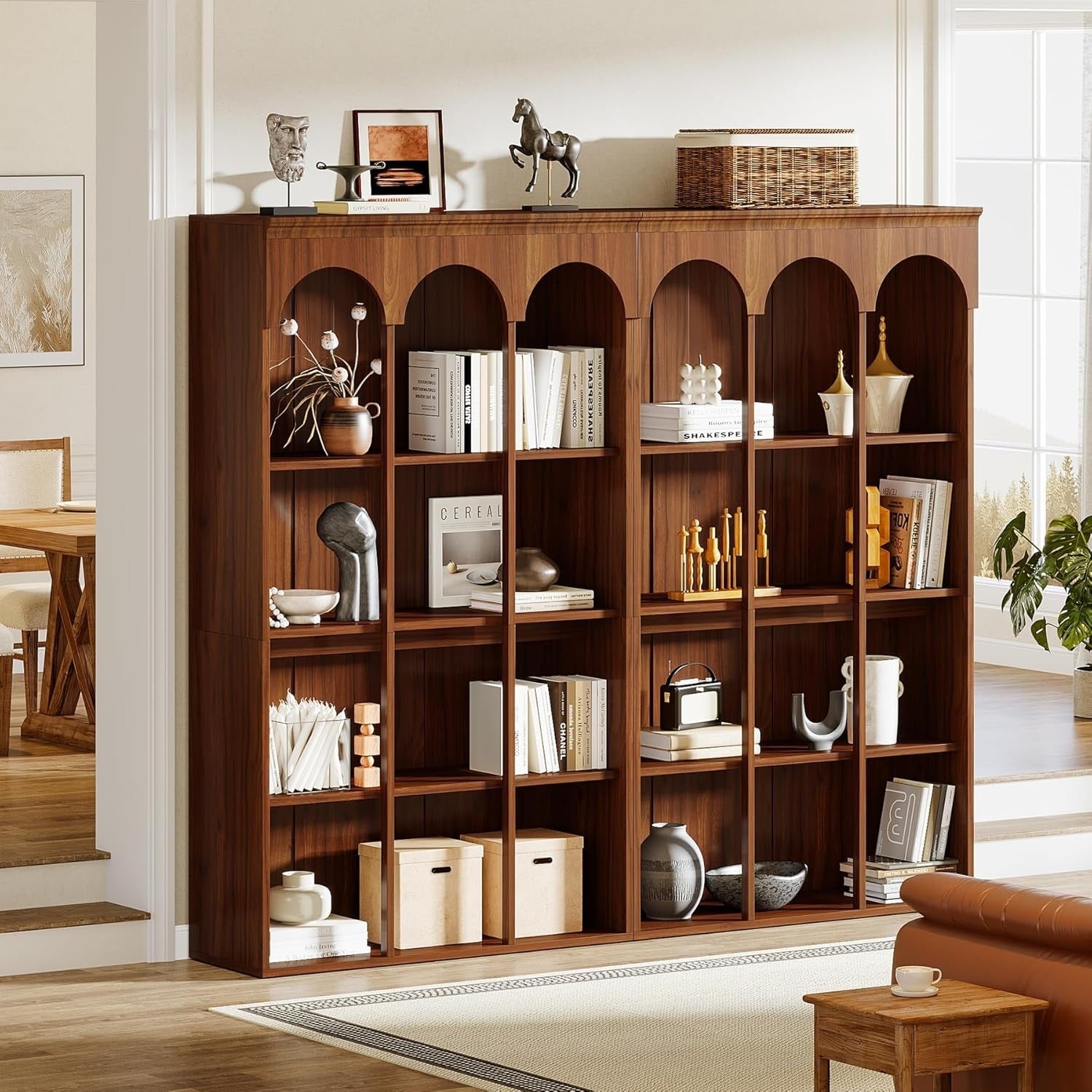 70.9 Tall Arched Bookcase 5 Tier Freestanding Wooden Bookshelf