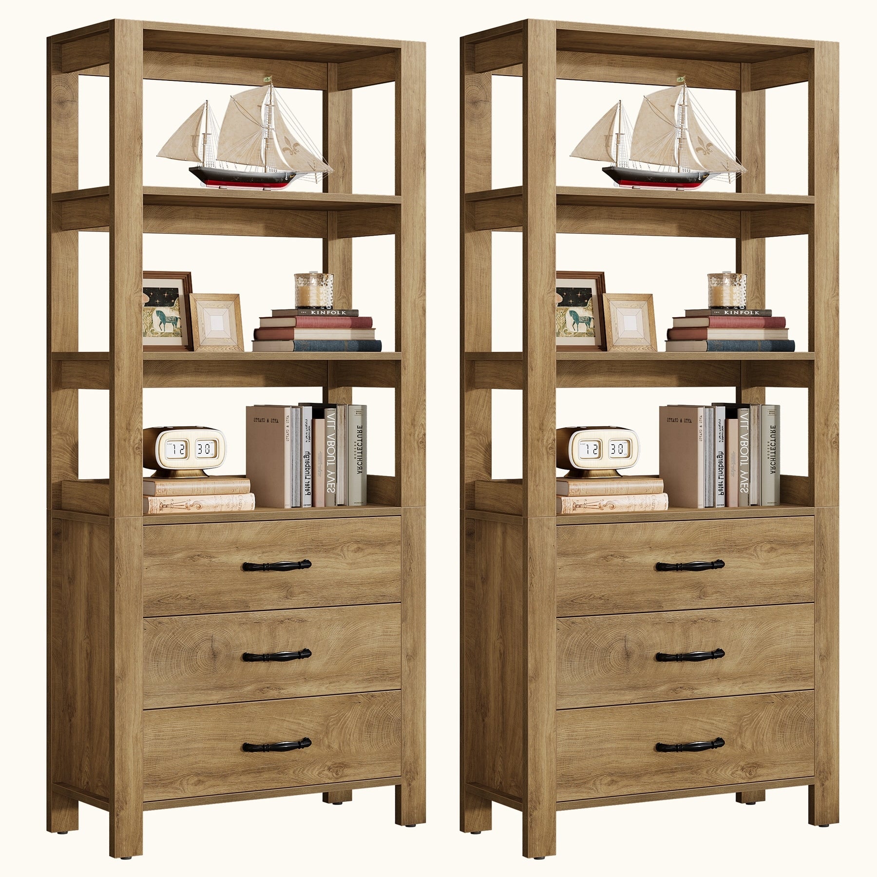 70.9 Tall Bookcase Bookshelf With 3 Drawers And 3 Tier Open Shelf 13.78 D X 31.5 W X 70.9 H