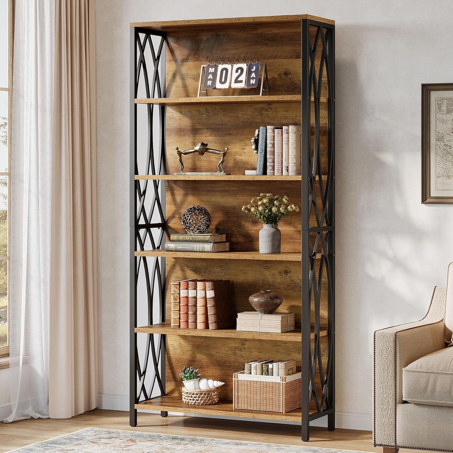 70.9 Tall Bookshelf 6 Tier Industrial Freestanding Bookcase Display Shelf For Home Office Living Room