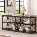 70.9 Industrial 3 Tier Extra Long Console Table With Storage Shelves Metal Frame X Back Design