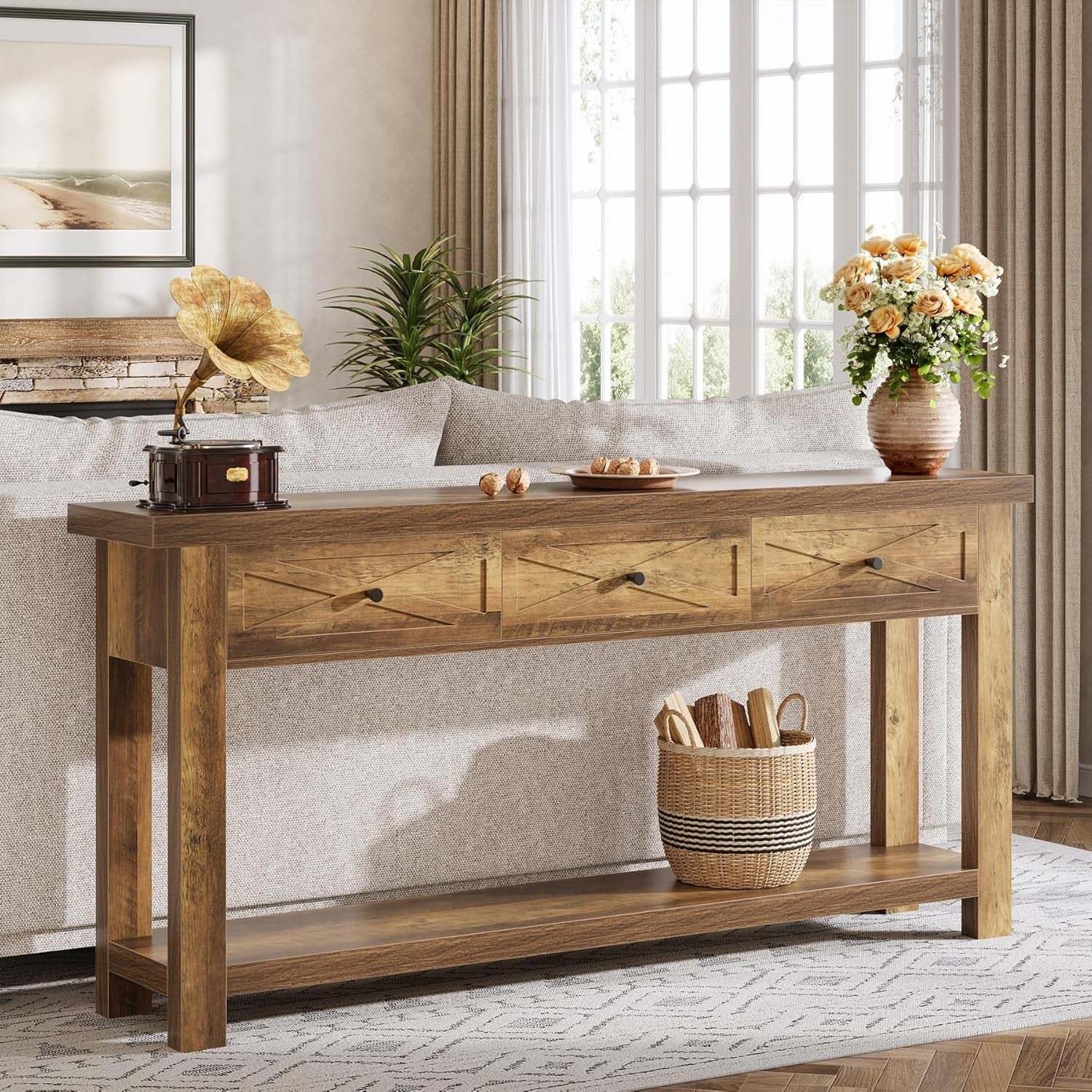 70.9 Inch Console Table With 3 Drawers Farmhouse Entryway Table Sofa Table Behind Couch