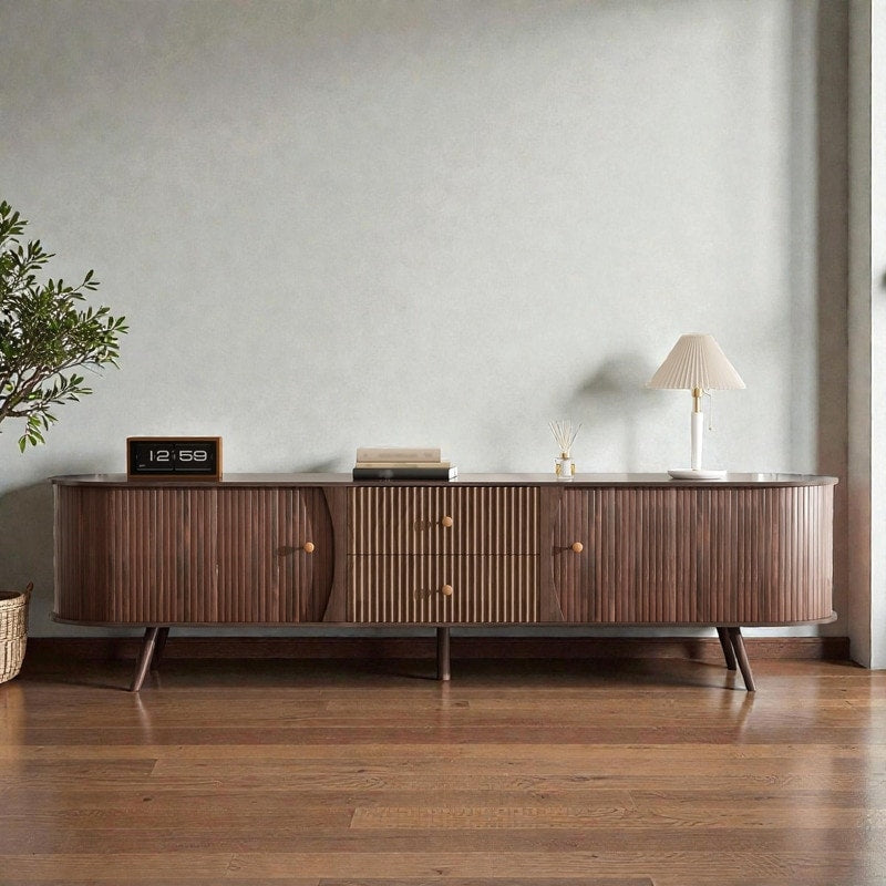 70 Mid Century Modern Tv Stand For Tvs Up To 80 Media Console With Tambour Doors Fluted Drawers