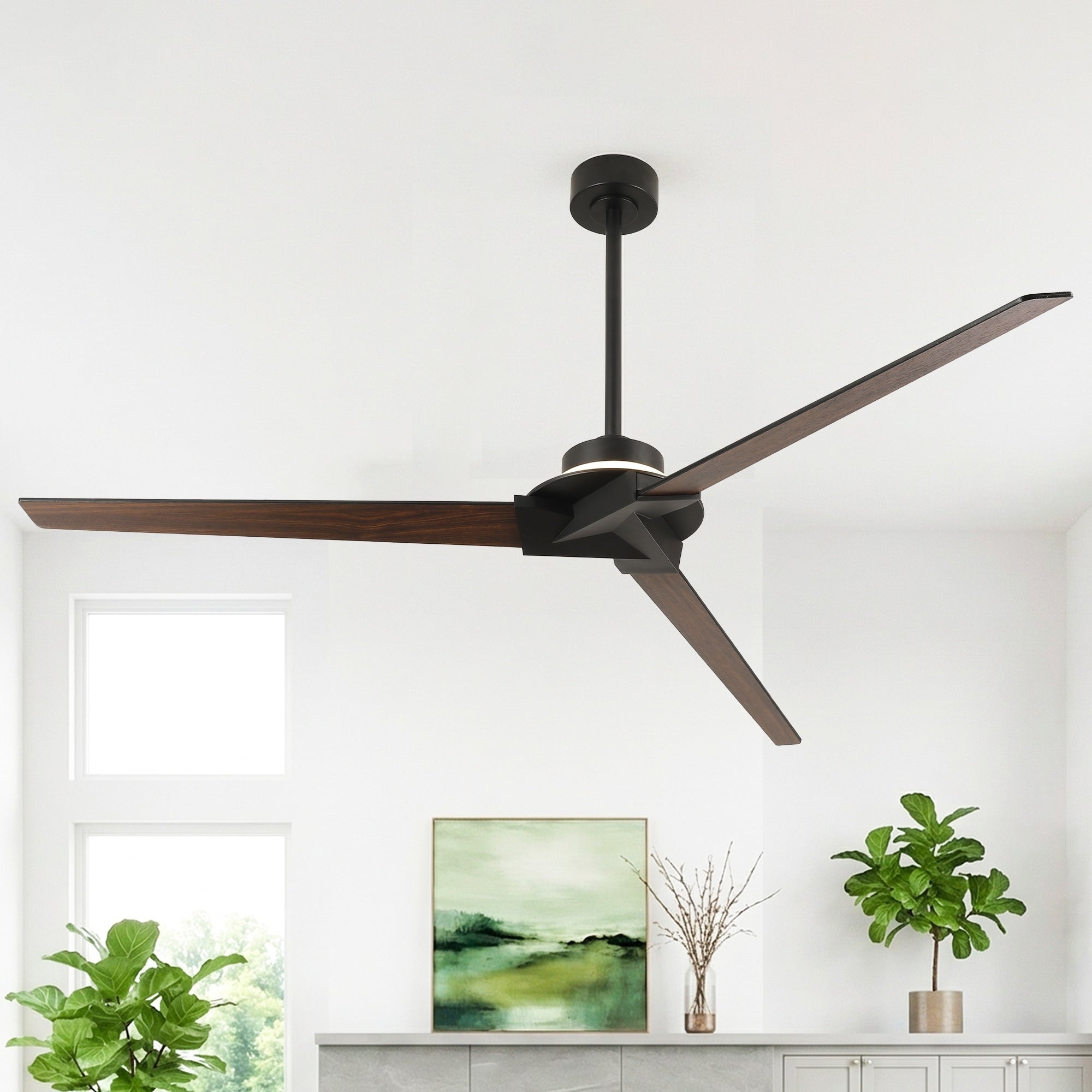 70 Modern Black Reversible Dimmable 8 Speed Aero Blades Large Ceiling Fan With Light And Remote 70 W X 70 D X 28.2 H
