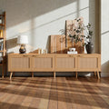 70 Rattan Tv Stand For Tvs Up To 80 Modern Media Console With Storage Cabinets Cable Holes Solid Wood Legs