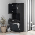 70 H Tall Bathroom Cabinet With Laundry Basket Large Storage Space Tilt Out Laundry Hamper And Upper Storage Cabinet