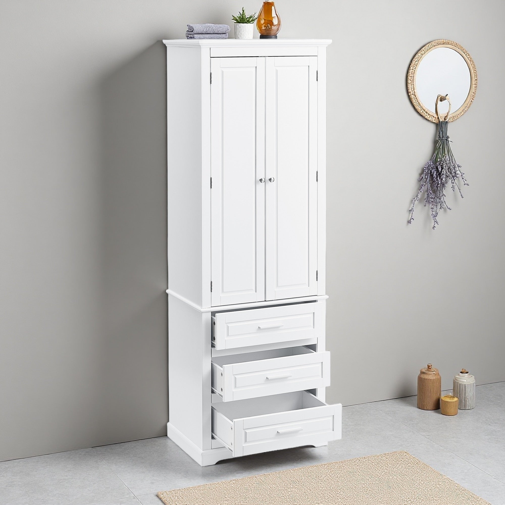 70 H Tall Storage Cabinet With Three Drawers High Quality Mdf Adjustable Shelf Anti Tipping Device For Bathroom Office