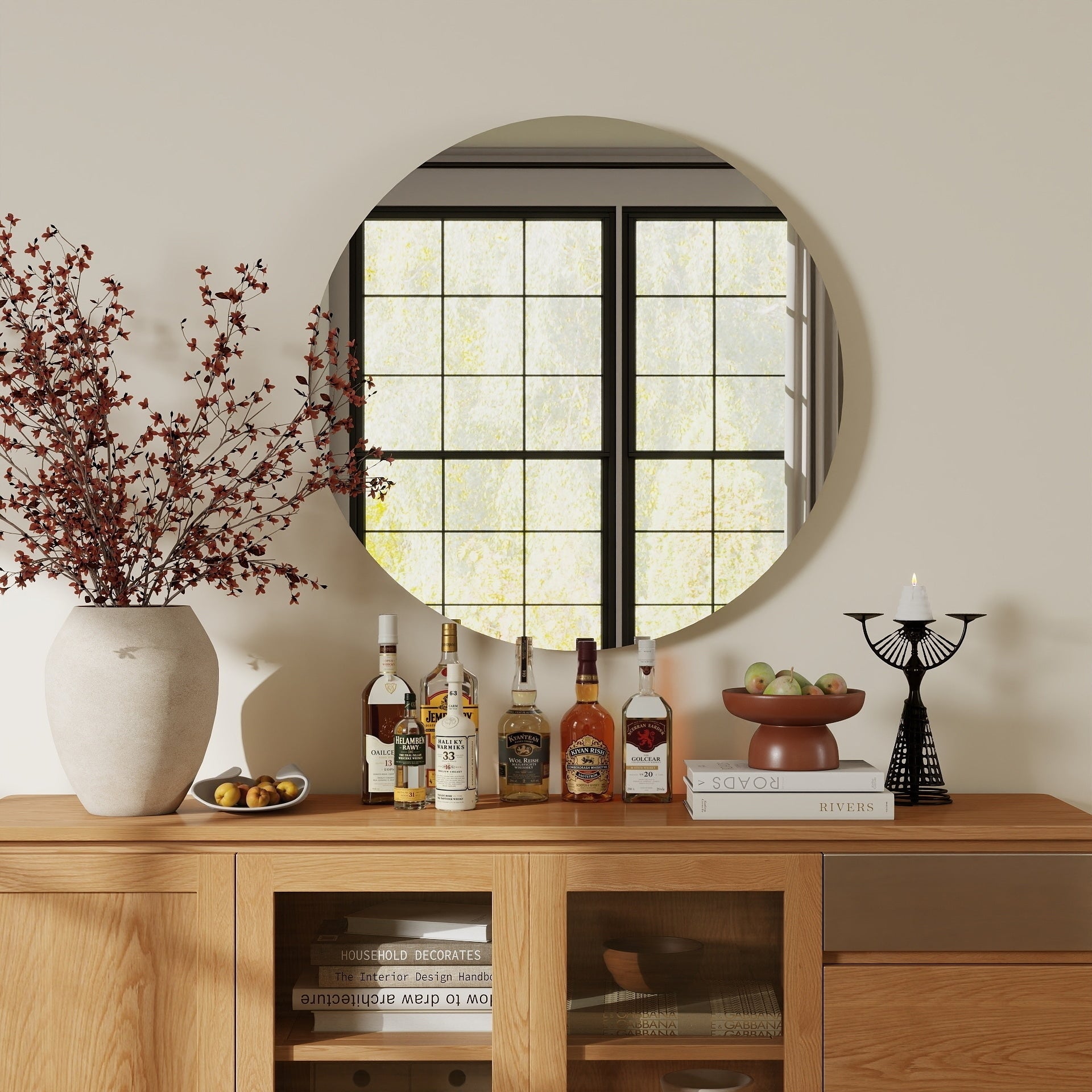 70Cm Vathroom Mirror Round Mirror Matte White Backboard 27.7