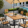 70In Outdoor Patio Rectangle Aluminum Wood Like Dining Table With Umbrella Hole