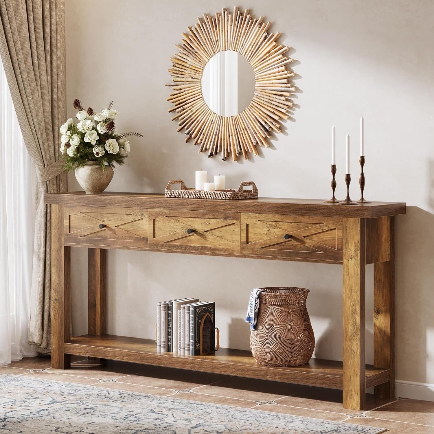 71 Inch Console Table With 3 Drawers Extra Long Entryway Table For Hallway Living Room