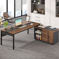 71 Inch Executive Desk With Mobile File Cabinet L Shaped Desk With Drawers Shelves Large Computer Desk For Home Office