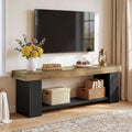 71 Inch Farmhouse Tv Stand For Up To 80 Inch Tvs Fluted Wood Extra Long Entertainment Center With Open Storage Shelf
