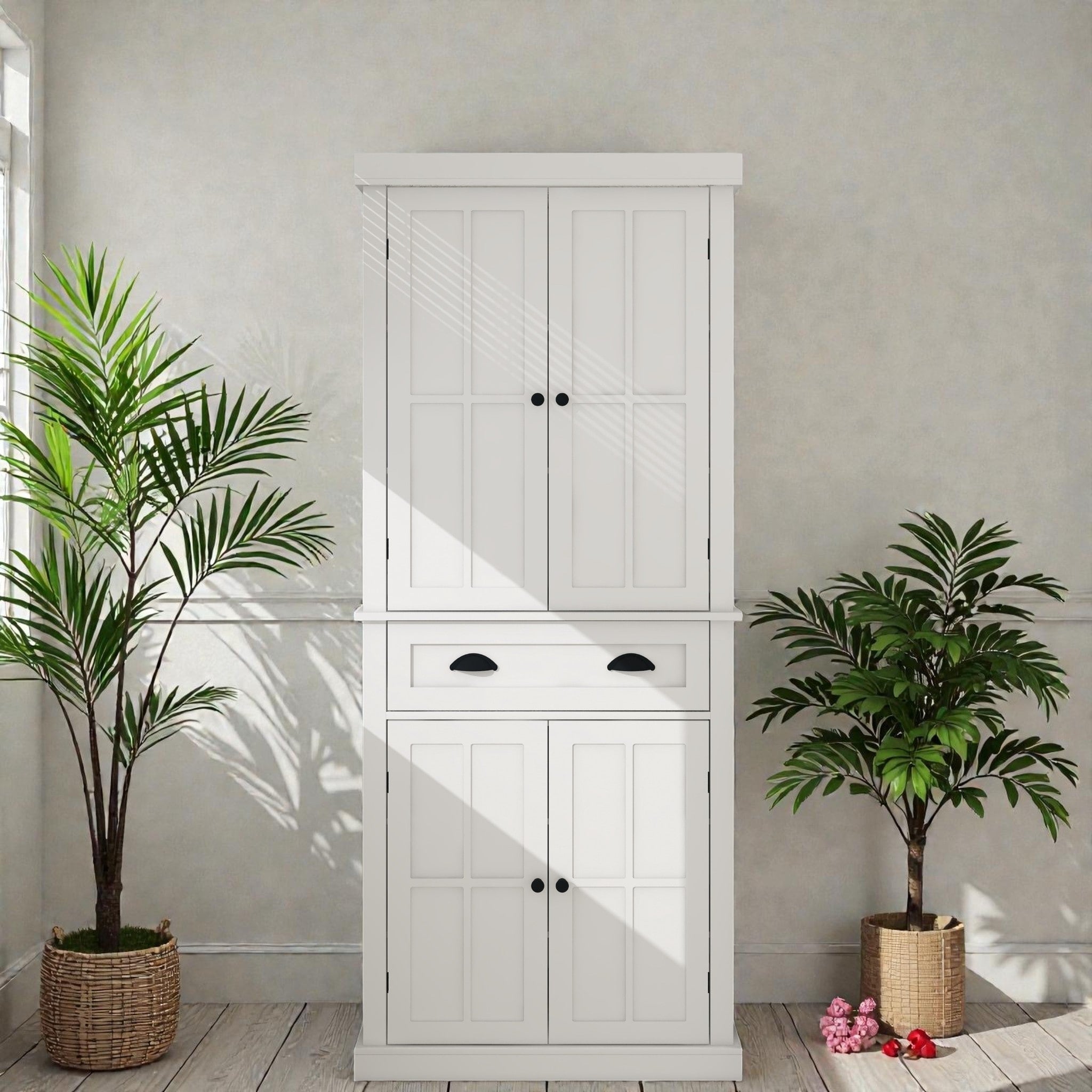 71 Inch Kitchen Pantry Storage Cabinet With 4 Doors And Drawer Freestanding Cupboard With Adjustable Shelves