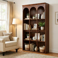 71 Inch Tall Arched Bookcase Mid Century Modern Bookshelvf For Living Room Home Office Walnut Brown