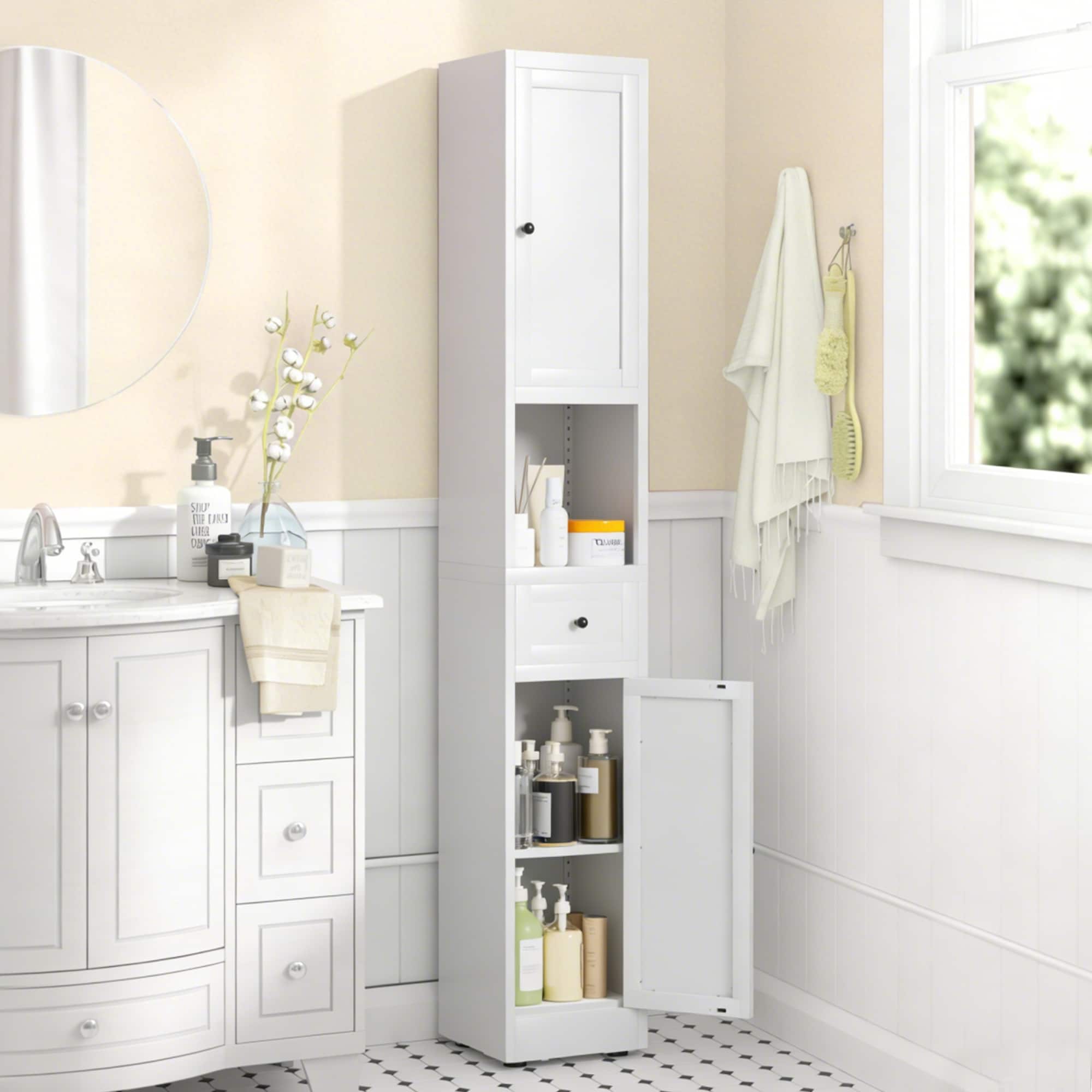 71 Inch Tall Bathroom Storage Cabinet 5 Tier Narrow Metal Cabinet With 2 Doors Adjustable Shelves Freestanding Cabinet