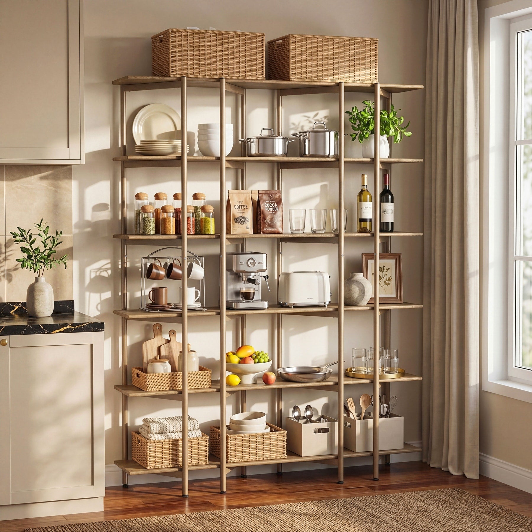 71 Inch Tall Bookshelf 55 Wide 6 Tier Bookcase With Metal Frame