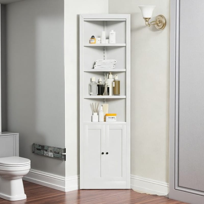 71 Inch Tall Corner Metal Storage Cabinet With 5 Tier Adjustable Shelves 2 Door Concealed Compartments