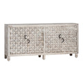 71 In. White Solid Wood 4 Door Media Credenza_Sideboard
