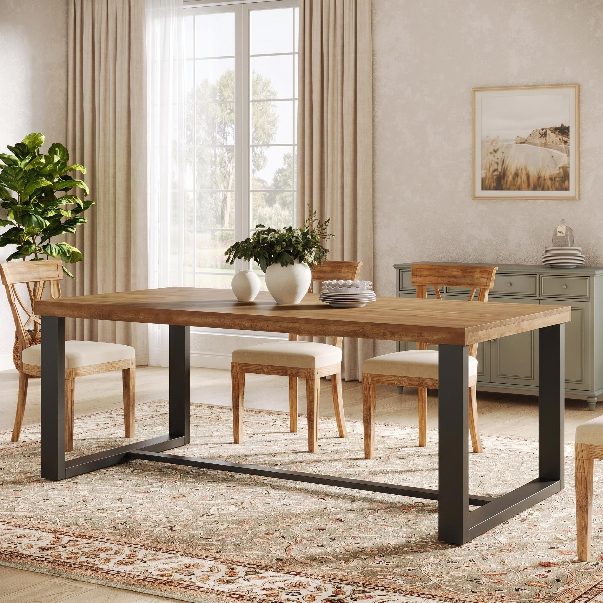 71 Inch Solid Wood Rectangular Dining Table For 6 People
