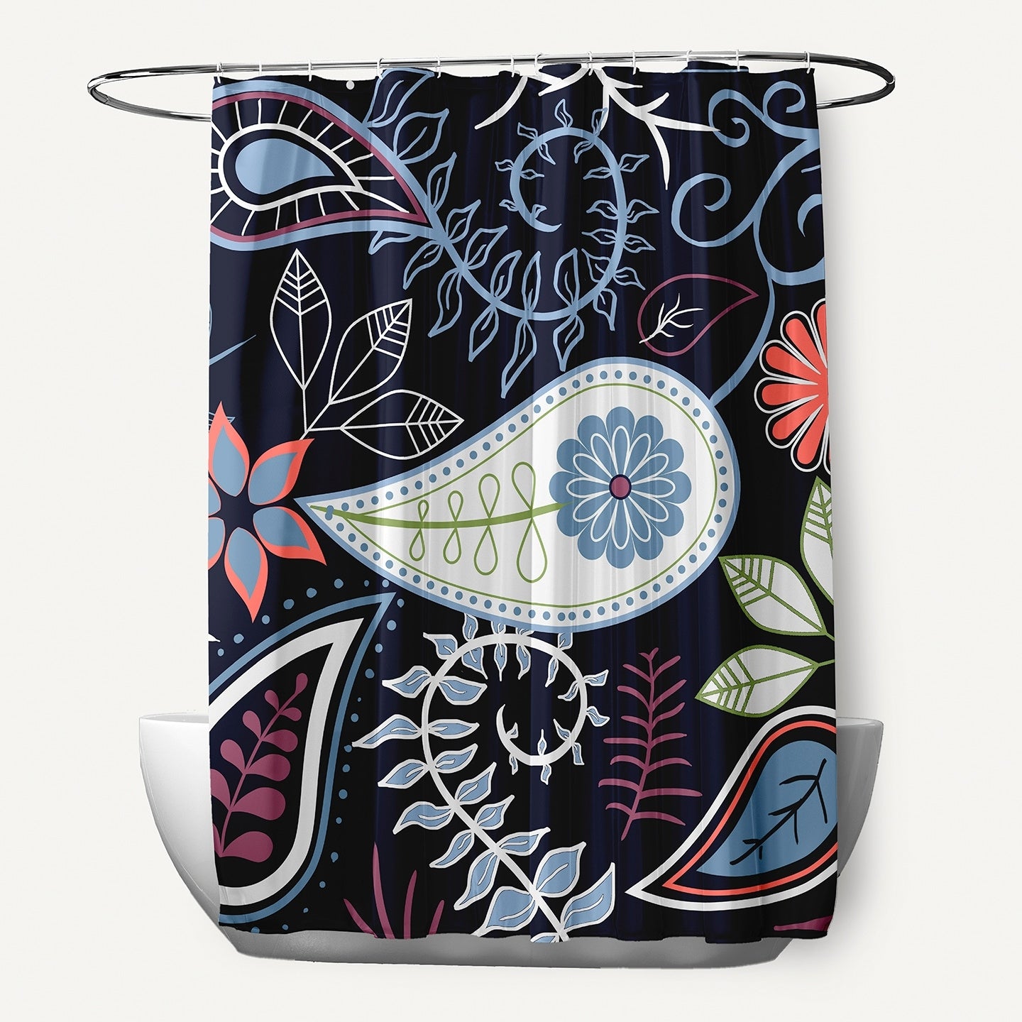 71 X 74 Paisley Floral Print Shower Curtain