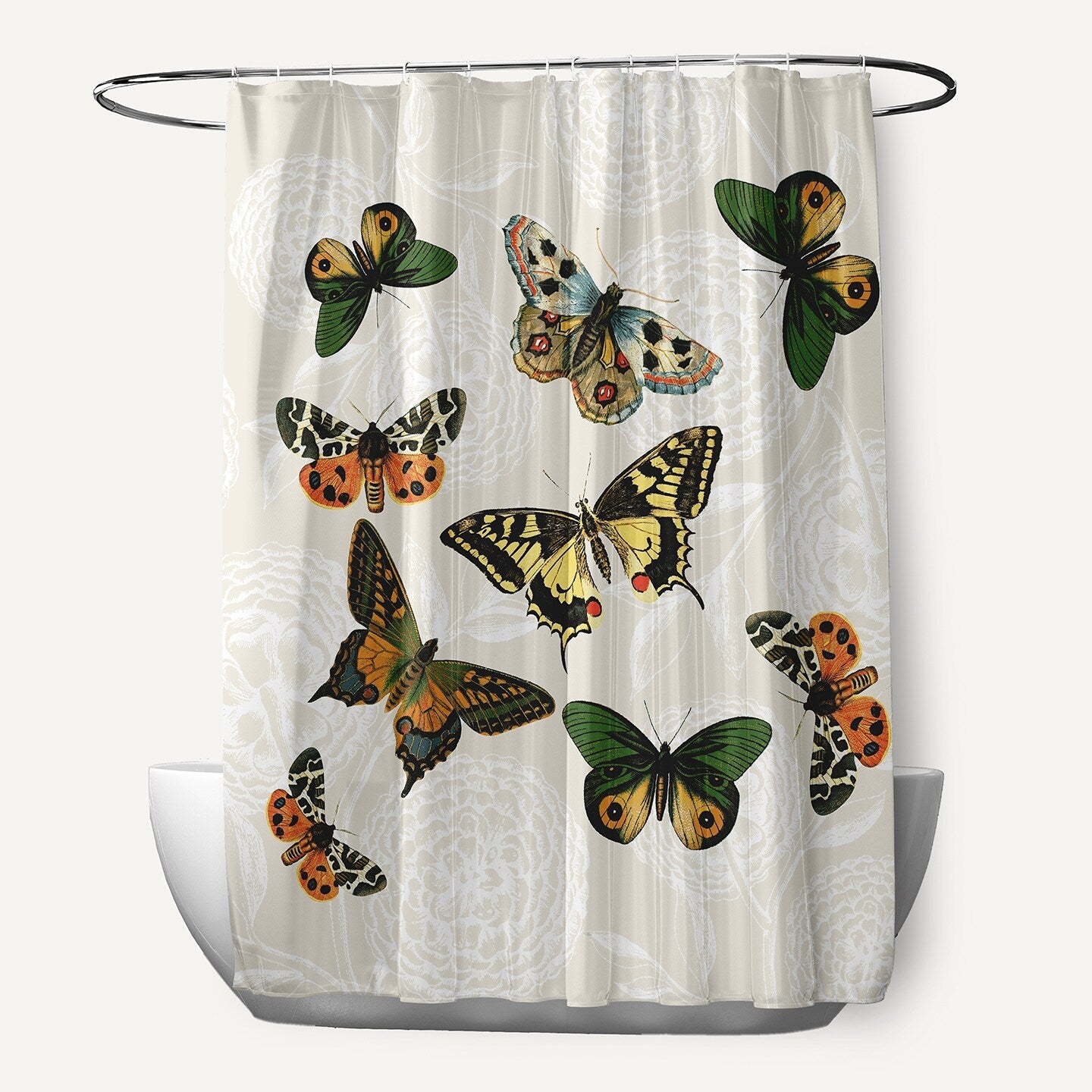 71 X 74 Inch Antique Butterflies And Flowers Animal Print Shower Curtain