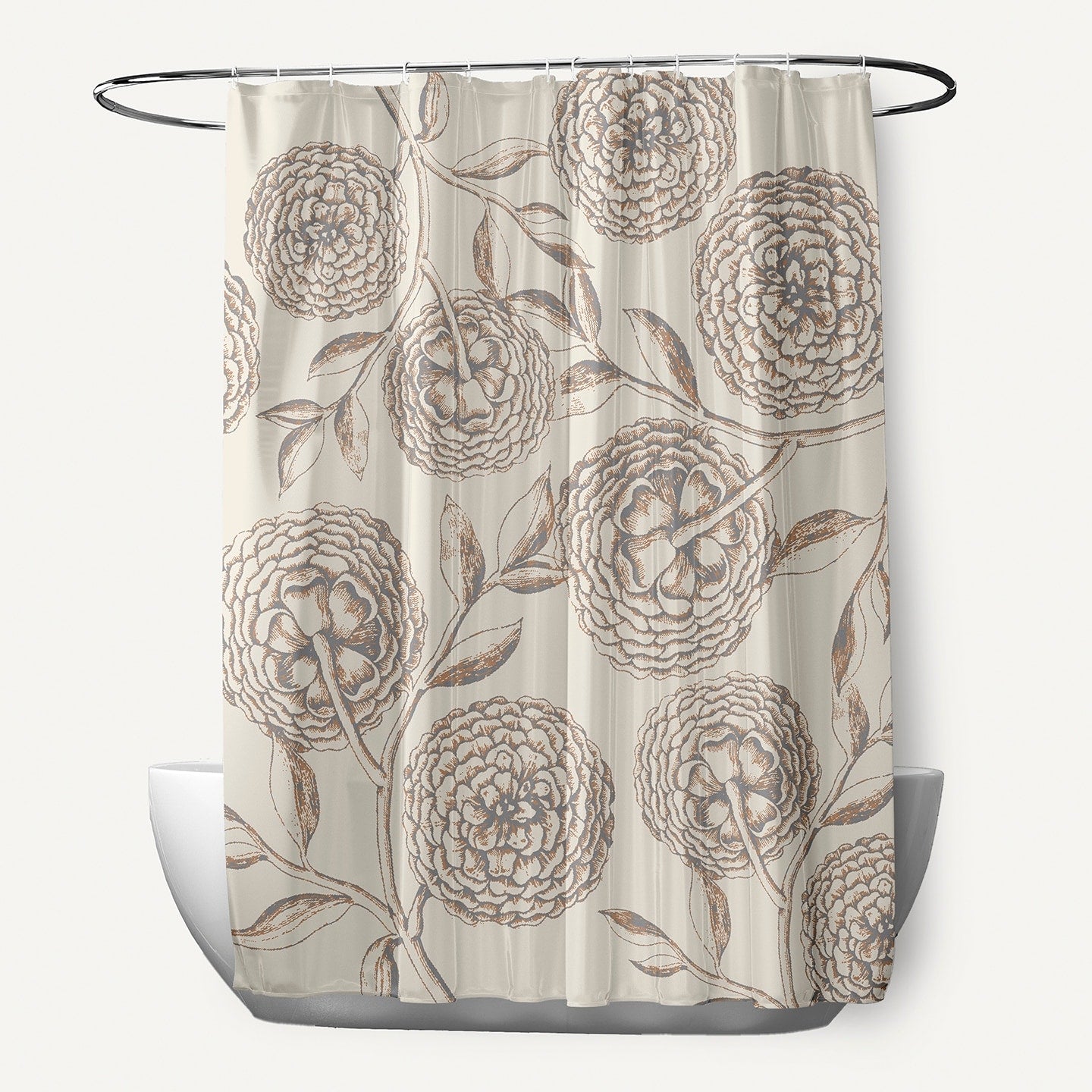 71 X 74 Inch Antique Flowers Floral Print Shower Curtain