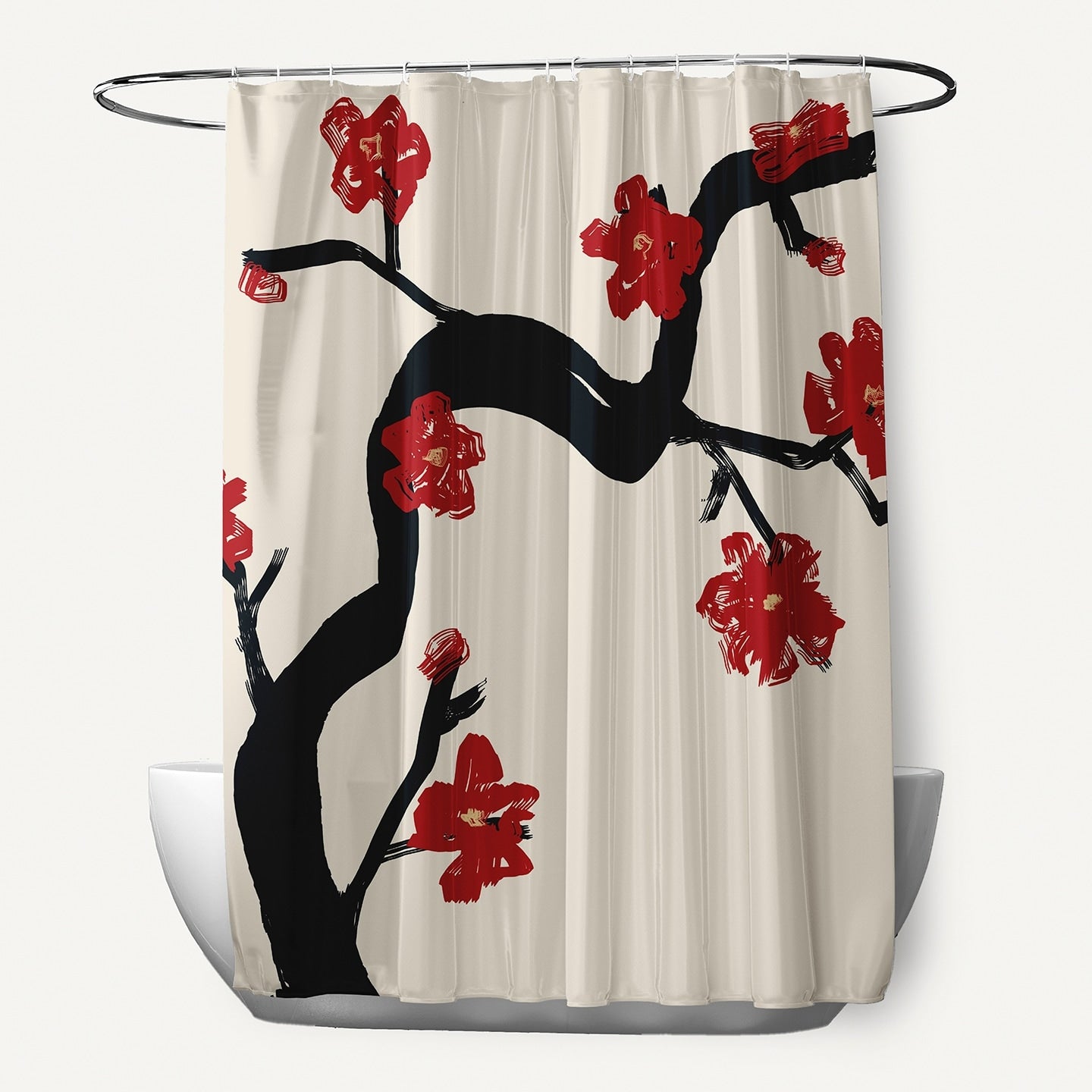 71 X 74 Inch Dragon Peach Teal Floral Shower Curtain