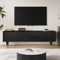 71 Black Mid Century Modern Tv Stand For 75 Inch Tv Media Console Entertainment Center With 4 Doors And Solid Wood Legs