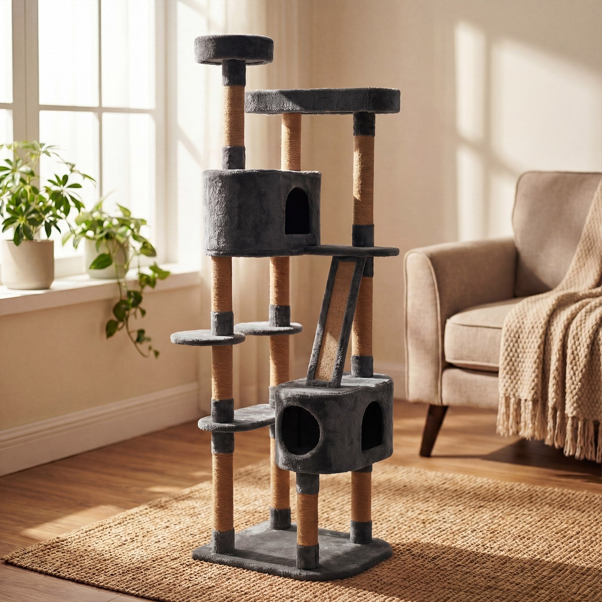71 Cat Tower 5 Level Large Cat Tree With Condo Premium Sisal Scratching Posts Plush Perches For Adult Cats And Kittens
