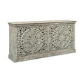 71 Distressed Cream 4 Door Solid Wood Media Credenza_Sideboard