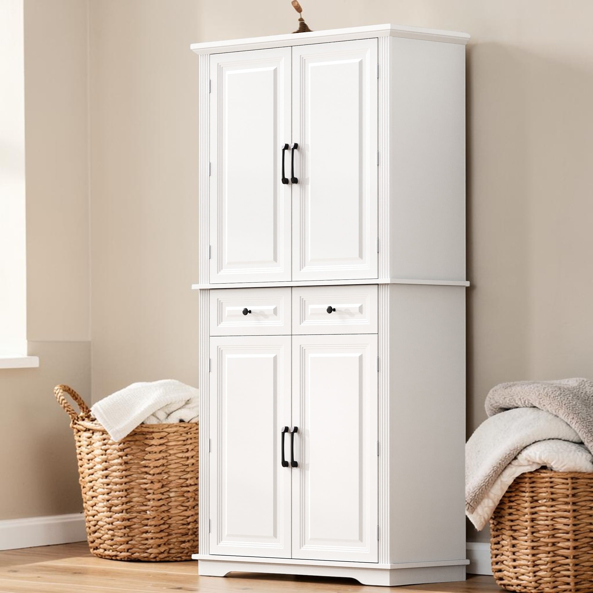 71 Farmhouse Kitchen Pantry Cabinet With Pull Out Shelves Drawers And Door Storage Shelves