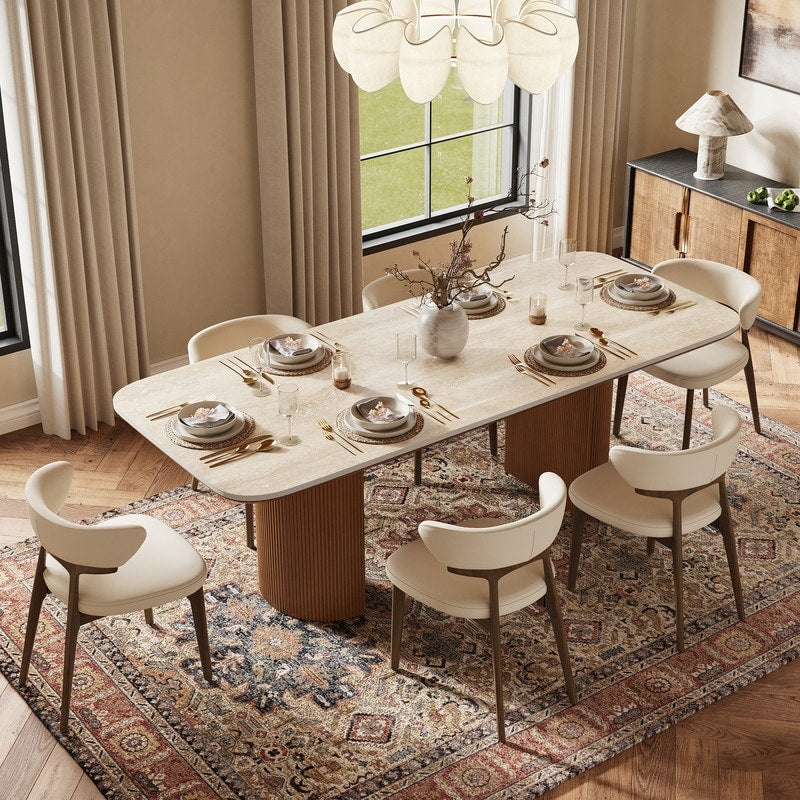 71 78 Mid Century Modern Dining Table Matte Sintered Stone Top Seats 8 12 Solid Wood Base