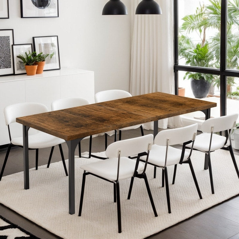 71 Modern Industrial Rectangle Wood Dining Table With Sturdy Metal Legs