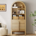 71 Tall Arched Bookshelf Modern 3 Tier Bookcase With Open Storage Wooden Display Cabinet With Drawer And Adjustable Shelves