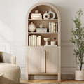 71 Tall Arched Bookshelf Modern 5 Tier Bookcase With Cabinet Wooden Display Cabinet With Doors And Adjustable Shelves