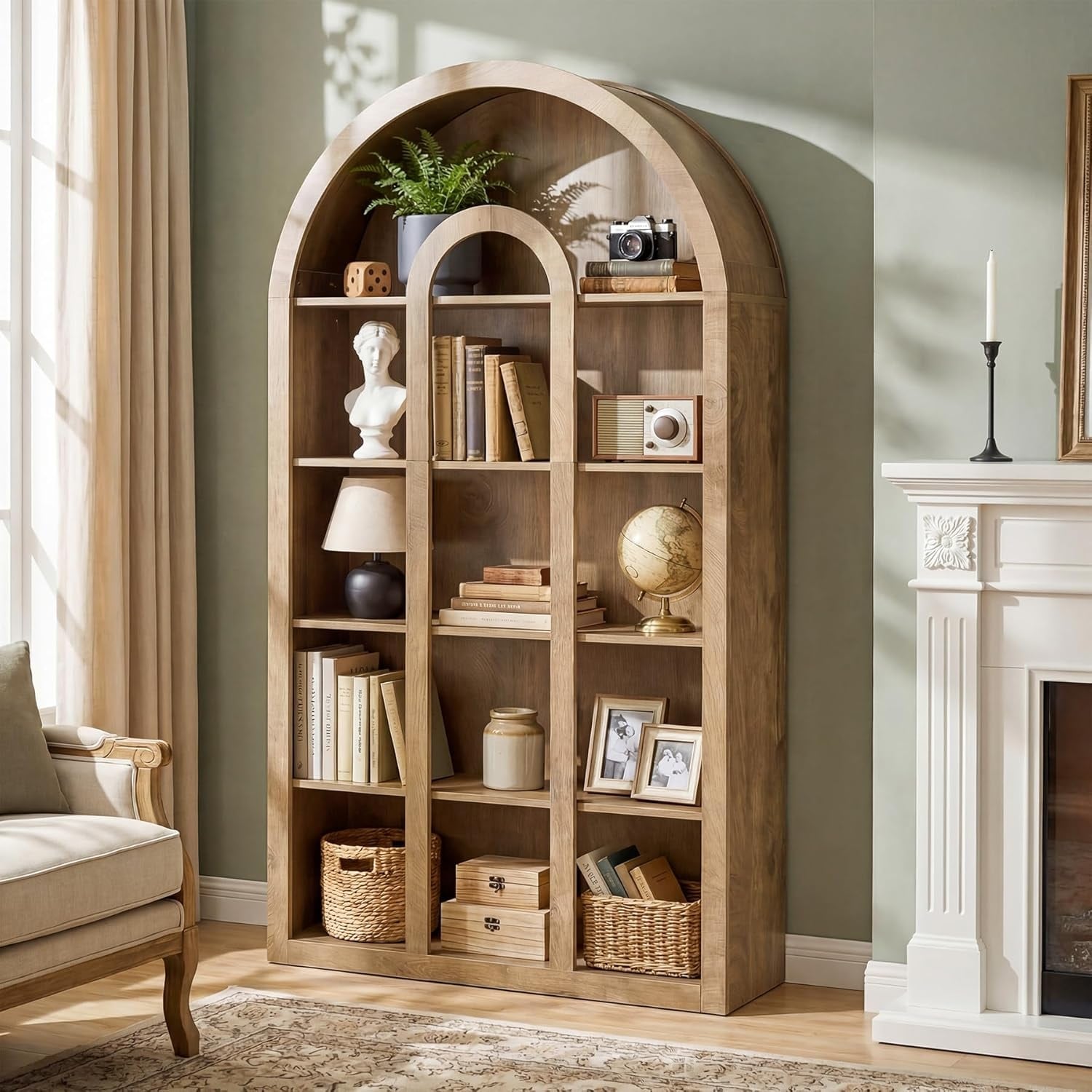 71 Tall Bookshelf 5 Tier Arched Bookcase Free Standing Display Shelves With Open Shelves